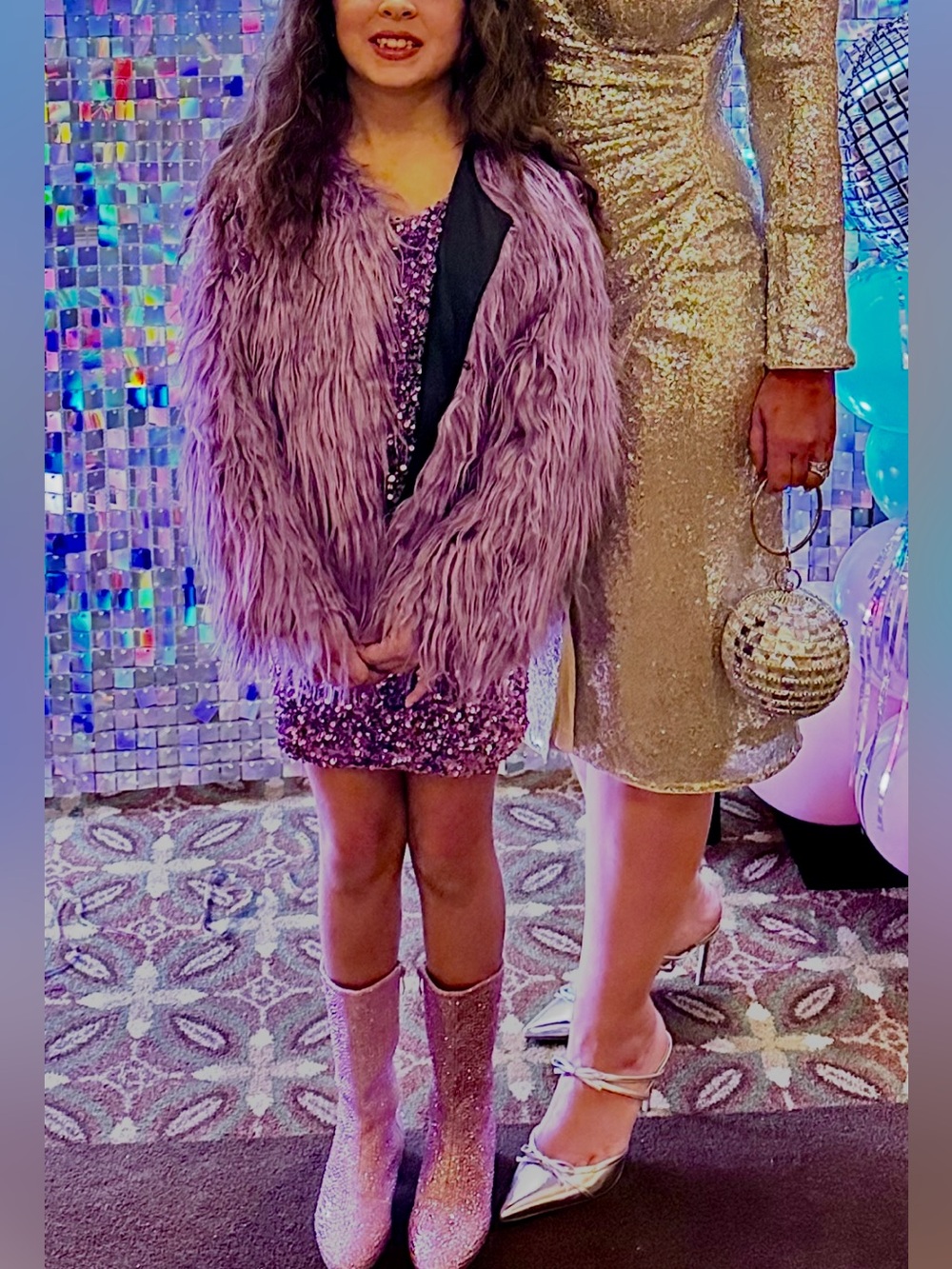 MIA purple sequin dress and faux fur shag jacket girls size 10 Taylor swift era